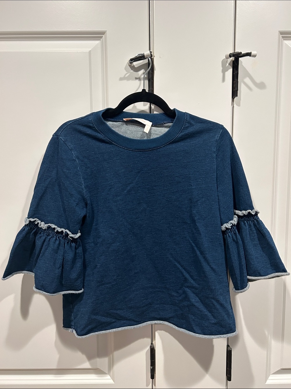 See By Chloe Dark Blue Ruffle Sleeve Top